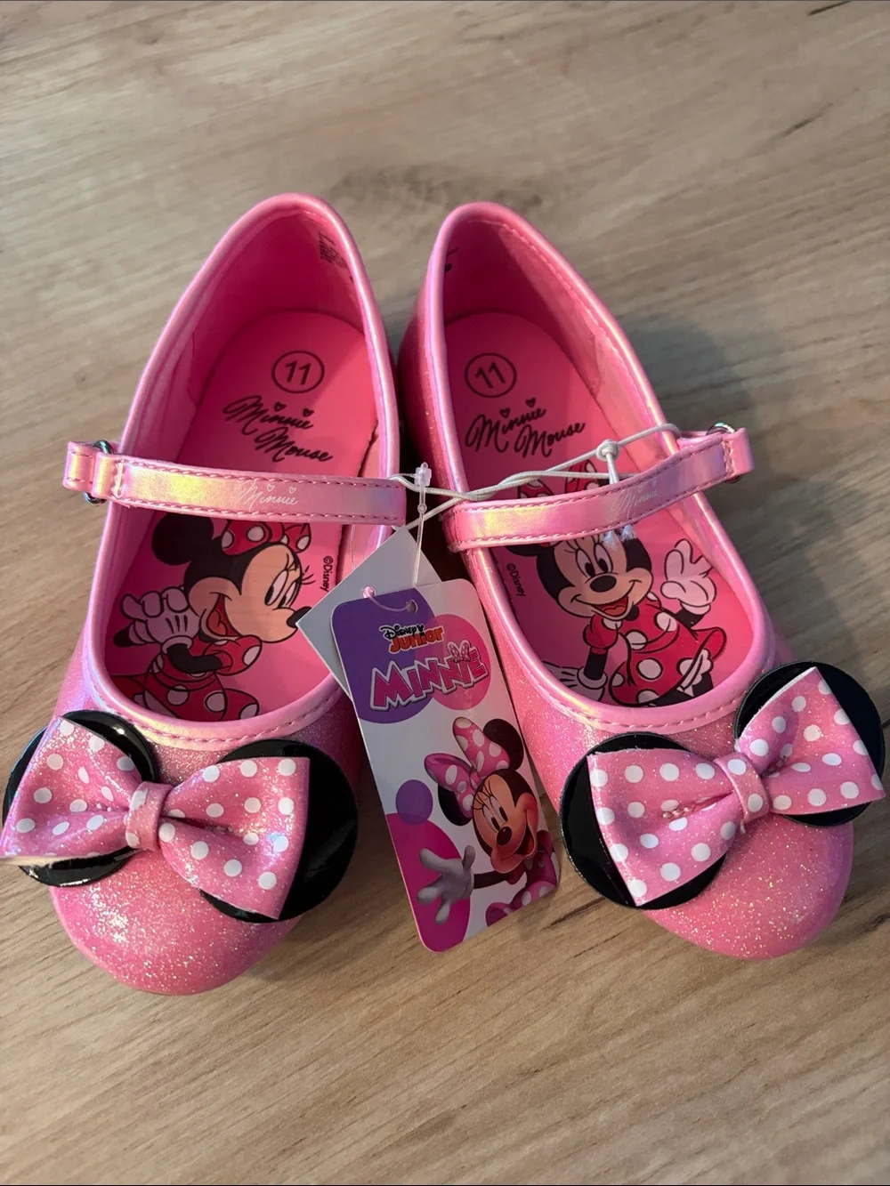 DISNEY JUNIOR MINNIE MOUSE GLITTER BOW MARY JANE FLATS GIRLS SIZE 11